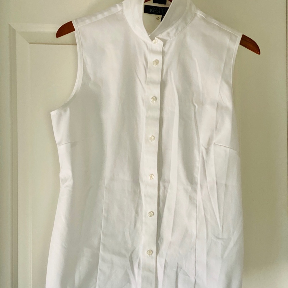Kasper Separates White Cotton Sleeveless Shirt - Picture 5 of 7